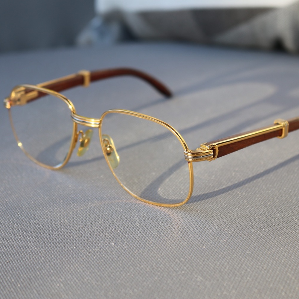 Authenic Vintage Cartier Eye Glasses Wood 24K Gold